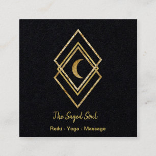 Cartão De Visita Quadrado Ouro Geométrico com Lua