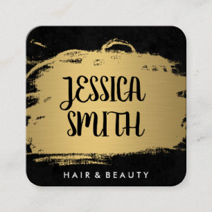 Cartão De Visita Quadrado Ouro metálico e preto do falso elegante