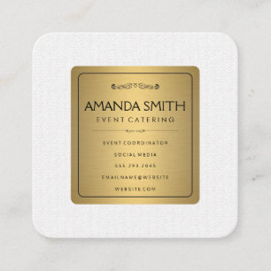 Cartão De Visita Quadrado Ouro Metálico Elegante com Padrão Sutil Ondulado