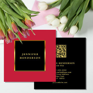 Cartão De Visita Quadrado Ouro preto código QR vermelho cardeal profissional