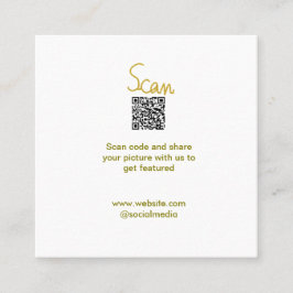 Cartão De Visita Quadrado Ouro Scan QR code glitter elegante calligr simples