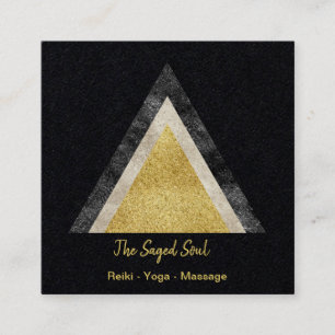 Cartão De Visita Quadrado Ouro Triângulo Geométrico Simulação da Folha