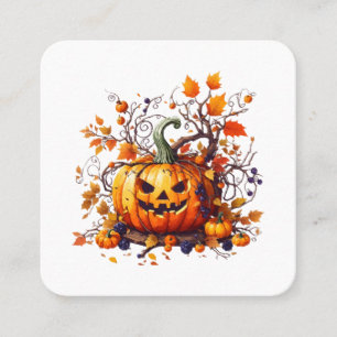 Cartão De Visita Quadrado outono Halloween abóbora engraçada