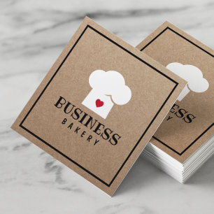Cartão De Visita Quadrado Padaria Chef de Confeitaria Fofo Minimalista Kraft