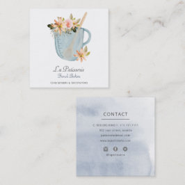 Cartão De Visita Quadrado Padaria de Bolo de Bolo Azul Elegante