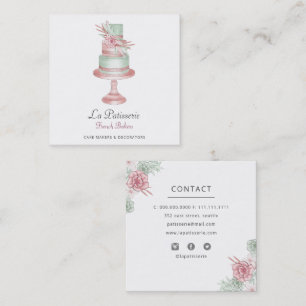Cartão De Visita Quadrado Padaria de Bolo Floral de Casamento Floral