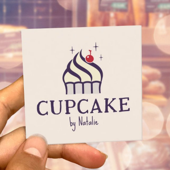 Cartão De Visita Quadrado Padaria de Chef de Corte de Cupcake (Criador carregado)