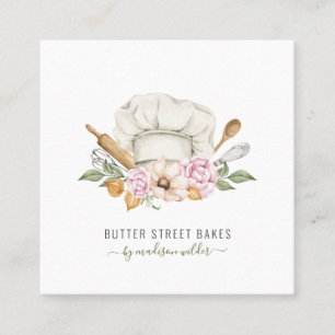 Cartão De Visita Quadrado Padaria Pastelaria Chef Aquarela Utensil