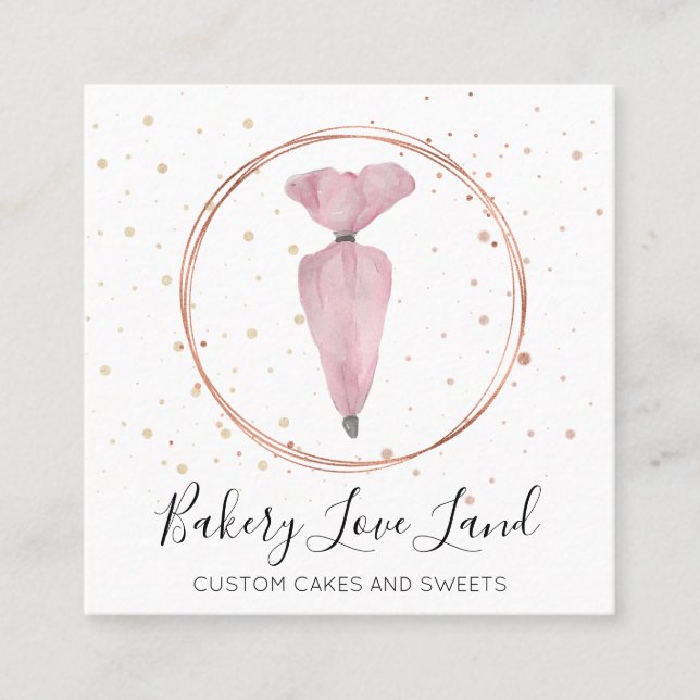 Cartão De Visita Quadrado Padaria Pastelaria Patisserie Creme Bag (Frente)