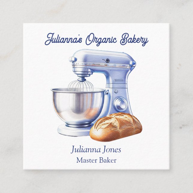 Cartão De Visita Quadrado Padeiro de Padaria de Mistura Chef de Pastelaria  (Frente)