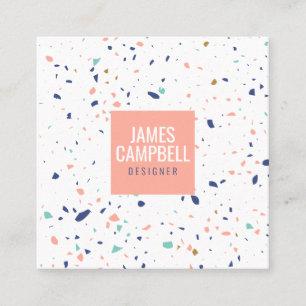 Cartão De Visita Quadrado Padrão de abstrato de mármore de rosa claro modern