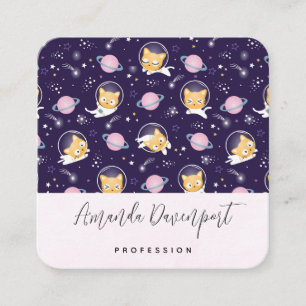 Cartão De Visita Quadrado Padrão de Astronautas de Gato Gato-Gato