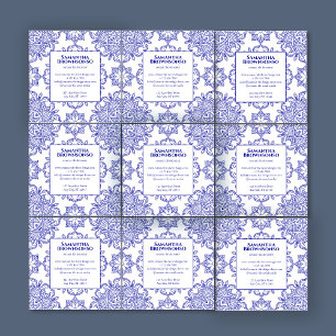 Cartão De Visita Quadrado Padrão de Azulejo Mosaico Seamless Marinho