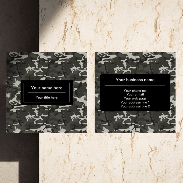 Cartão De Visita Quadrado Padrão de Camuflagem de cinzas, Padrão Militar, Ex (Criador carregado)