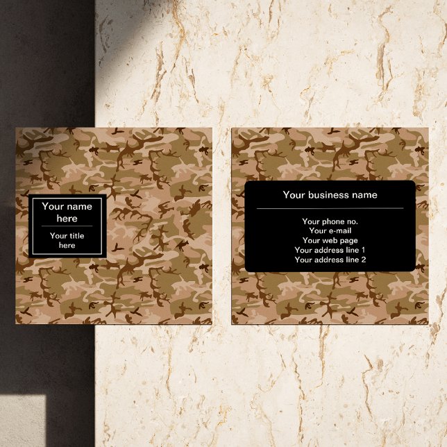 Cartão De Visita Quadrado Padrão de Camuflagem do Deserto, Padrão Militar, E (Criador carregado)