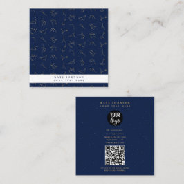 Cartão De Visita Quadrado Padrão de Constelações Zodiac Azul Dourado e Marin