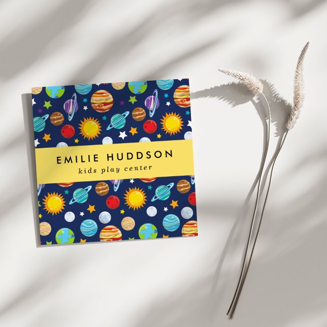 Cartão De Visita Quadrado Padrão de Espaço, Kids Play Center, Centro de Ativ (Criador carregado)