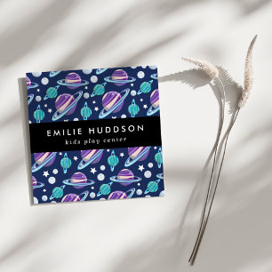 Cartão De Visita Quadrado Padrão de Espaço, Kids Play Center, Centro de Ativ