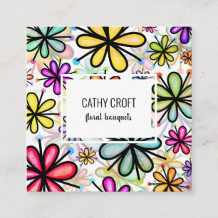 Cartão De Visita Quadrado Padrão De Flor De Margarida De Daisy De Caixa De Á
