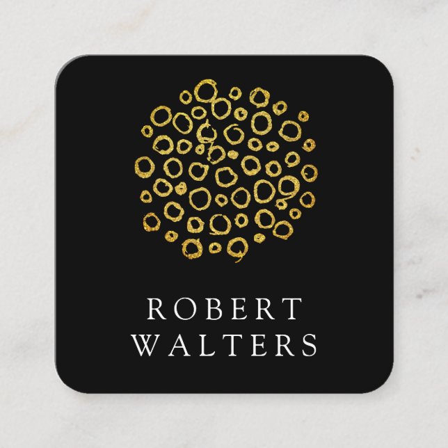 Cartão De Visita Quadrado Padrão de Folha do Círculo Luminoso Dourado (Frente)