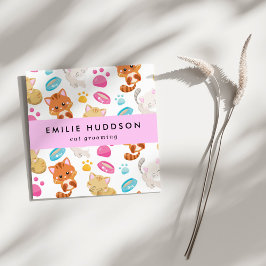 Cartão De Visita Quadrado Padrão De Gatos, Compro De Animais De Companhia, A