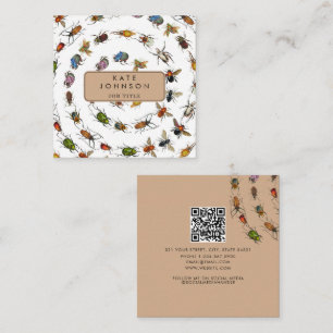 Cartão De Visita Quadrado Padrão de Insetos e besouros coloridos