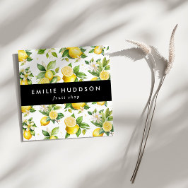 Cartão De Visita Quadrado Padrão de limão, Flores de limão, Citros, Compro d