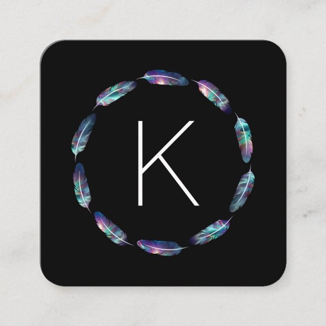 Cartão De Visita Quadrado Padrão de pena estelar com monograma (Frente)