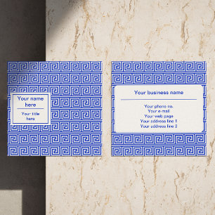 Cartão De Visita Quadrado Padrão de Quadrados com Meandro Grego Azul