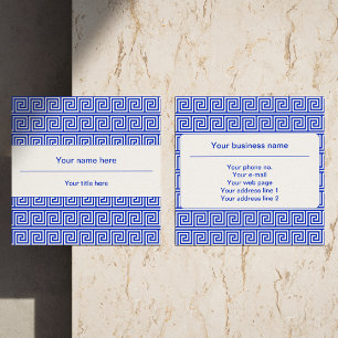 Cartão De Visita Quadrado Padrão de Quadrados da Chave Meandro Grega Azul