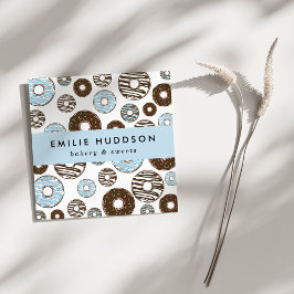 Cartão De Visita Quadrado Padrão De Rosquinhas Azuis, Compro De Bolo, Compro