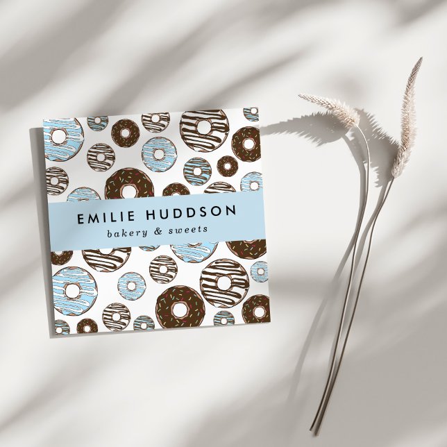 Cartão De Visita Quadrado Padrão De Rosquinhas Azuis, Compro De Bolo, Compro (Criador carregado)