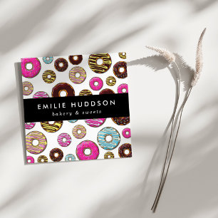 Cartão De Visita Quadrado Padrão De Rosquinhas Coloridas, Compro De Bolo, Co