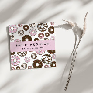 Cartão De Visita Quadrado Padrão De Rosquinhas Rosa, Compro De Bolo, Compro