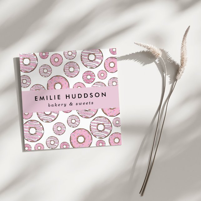 Cartão De Visita Quadrado Padrão De Rosquinhas Rosa, Compro De Bolo, Compro  (Criador carregado)