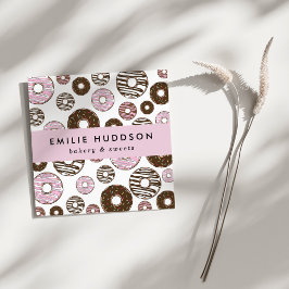 Cartão De Visita Quadrado Padrão De Rosquinhas Rosa, Compro De Bolo, Compro 