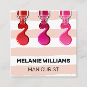 Cartão De Visita Quadrado Padrão de Stripes Pó Polonês para unhas