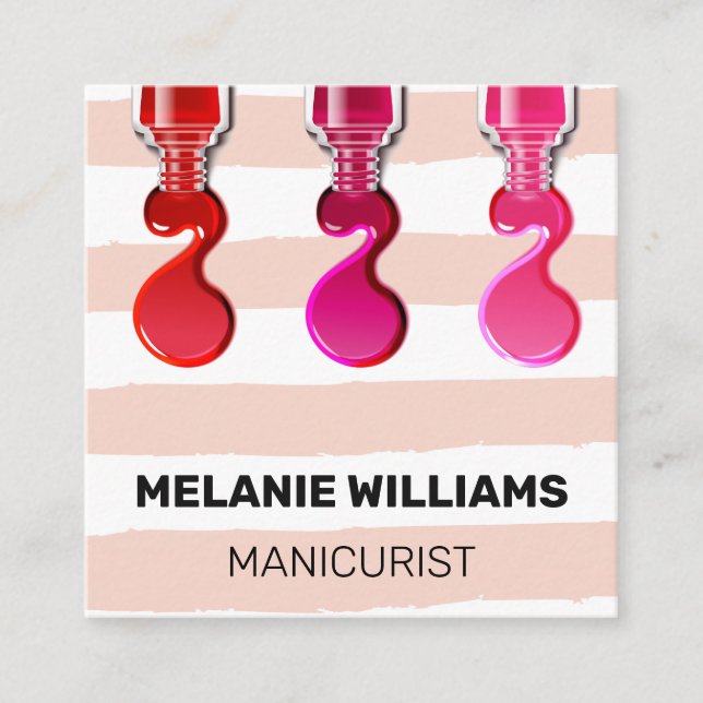 Cartão De Visita Quadrado Padrão de Stripes | Pó Polonês para unhas (Frente)