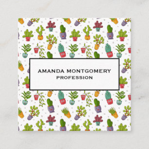 Cartão De Visita Quadrado Padrão de Sucultivos Naturais de Cactus Cute
