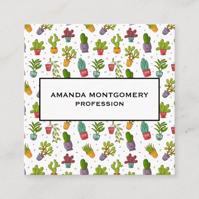 Cartão De Visita Quadrado Padrão de Sucultivos Naturais de Cactus Cute (Frente)