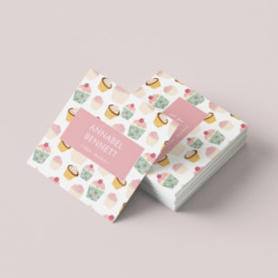 Cartão De Visita Quadrado Padrão do Cupcake de Boho de Cuta