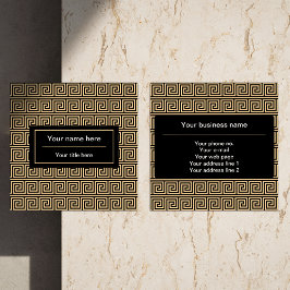 Cartão De Visita Quadrado Padrão dos Quadrados-Chave Gregos Meander Brown