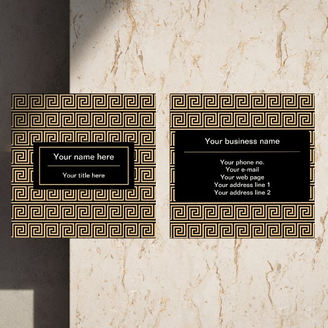 Cartão De Visita Quadrado Padrão dos Quadrados-Chave Gregos Meander Brown (Criador carregado)