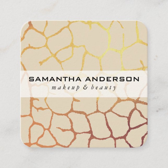 Cartão De Visita Quadrado Padrão Dourado Contemporâneo de Chic (Frente)