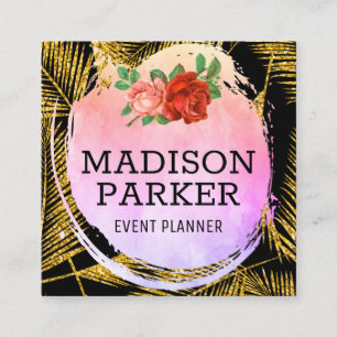 Cartão De Visita Quadrado Padrão Dourado de Folha de Palma Bruta