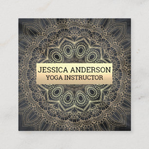 Cartão De Visita Quadrado Padrão Dourado de Mandala