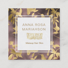 Cartão De Visita Quadrado *~* Padrão Dourado de pássaros na Deco de Arte Flo