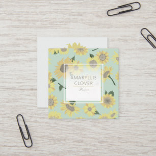 Cartão De Visita Quadrado Padrão Floral Branco Azul Girassol Amarelo