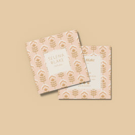 Cartão De Visita Quadrado Padrão Floral Castanho Elegante