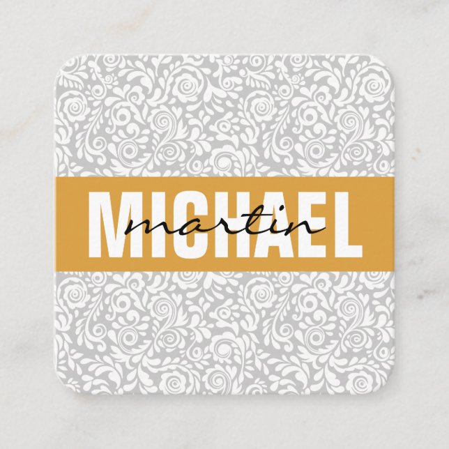 Cartão De Visita Quadrado Padrão Floral de rendas (Frente)